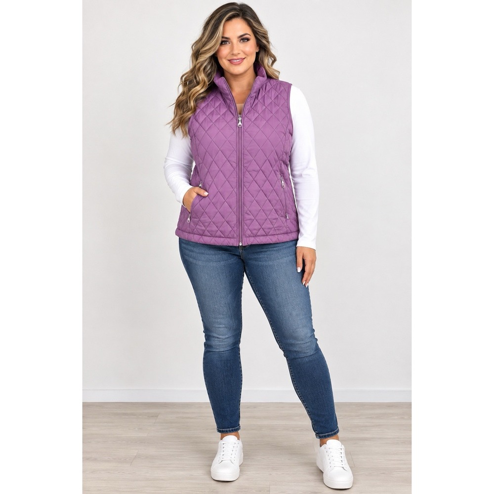L.L.Bean Womens L PrimaLoft Quilted Fleece Lined Vest Purple Full Zip Outdoor